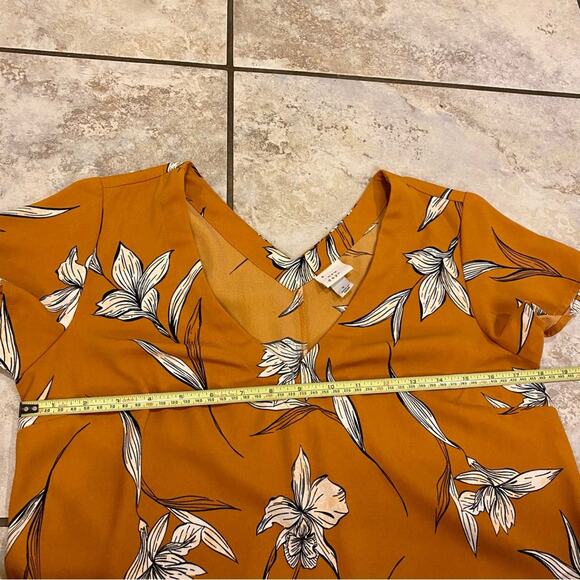 A New Day Floral Mustard Shift Knee Length Dress Pockets size Small Relaxed Fall - Picture 3 of 7